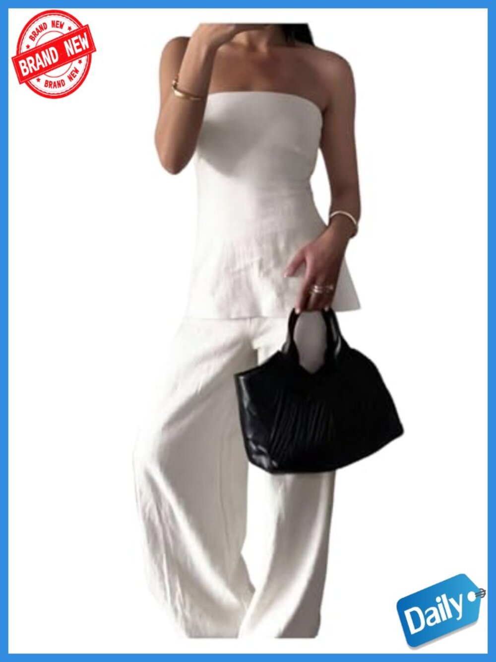 Strapless Tube Top Wide Leg Pants 2 Piece Set Summer Vacation Outfit